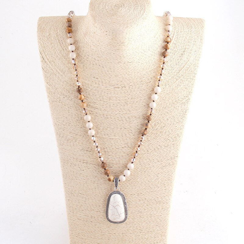 Natural Jasper & Crystals Beaded Necklace