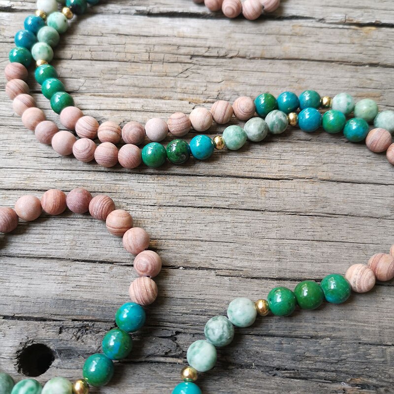 Rare Natural Sandstone, Chrysocolla & Jade 108 Beads Mala Necklace / Bracelet