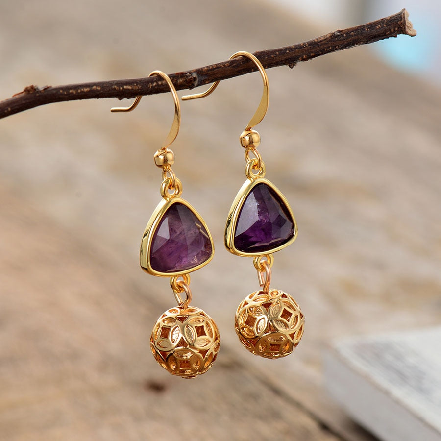 Natural Amethyst Dangle Earrings