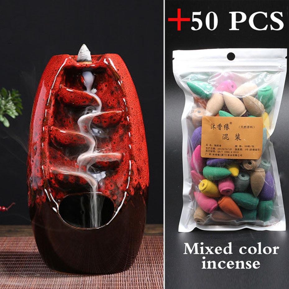 Ceramic Mountain Waterfall Backflow Incense Burner + 50 incense cones