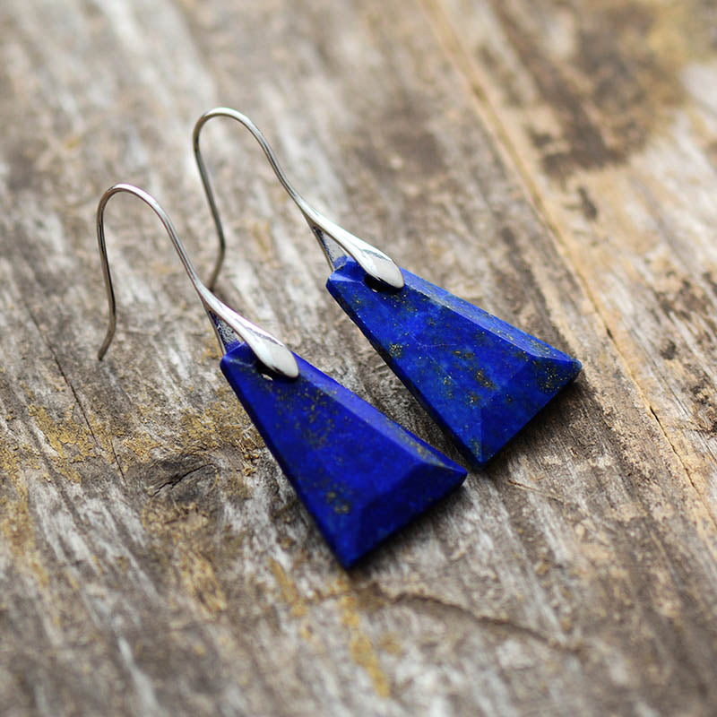 Natural Lapis Lazuli Pyramid Earrings