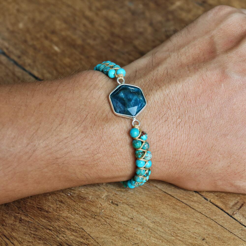 Natural Turquoise Jasper & Apatite Wrap Bracelet