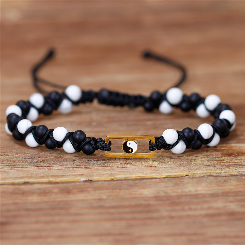 Natural Black Agate & Howlite Yin Yang Bracelet