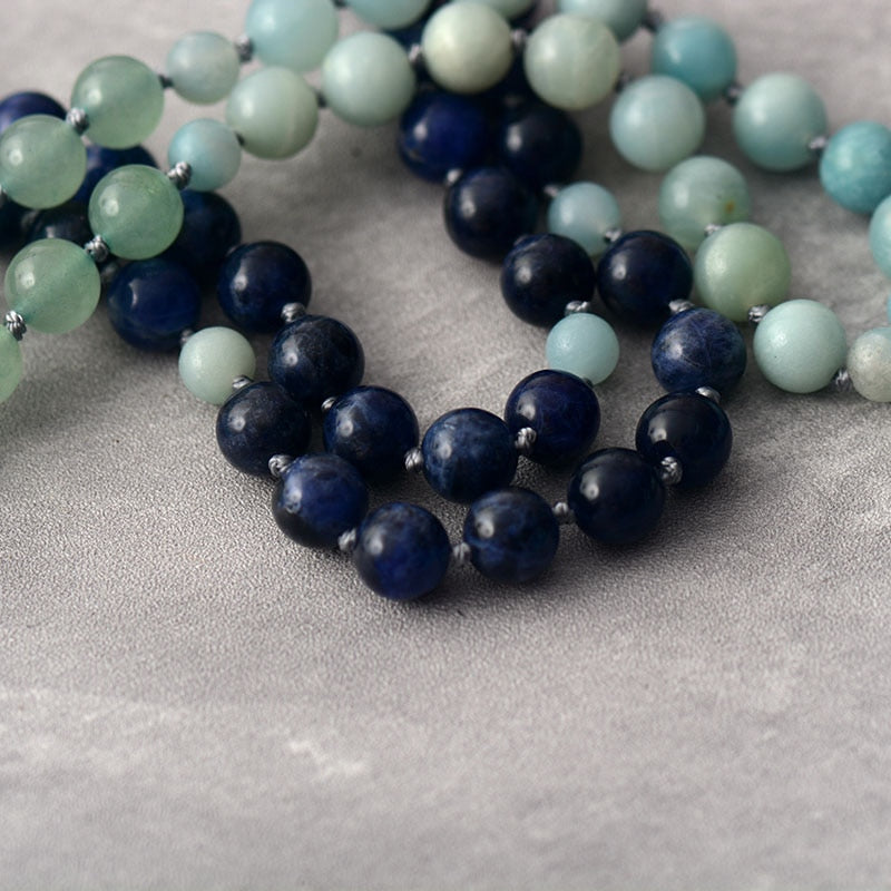 Natural Aventurine, Sodalite & Amazonite 108 Beads Mala Necklace