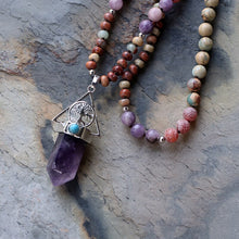 Load image into Gallery viewer, Natural Jasper, Agate, Kunzite &amp; Amethyst Tree of Life Necklace
