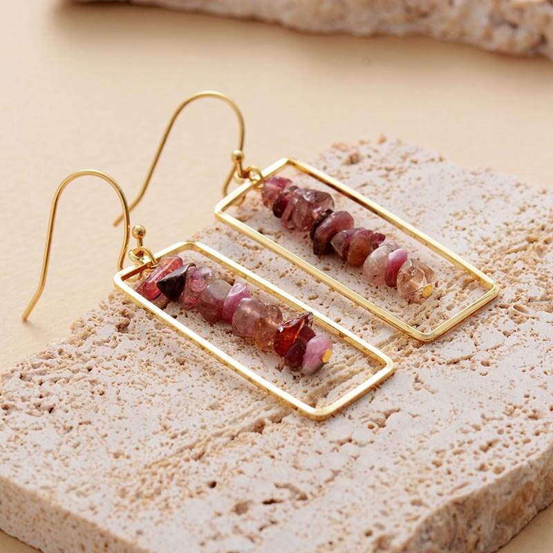 Natural Tourmaline Rectangular Earrings