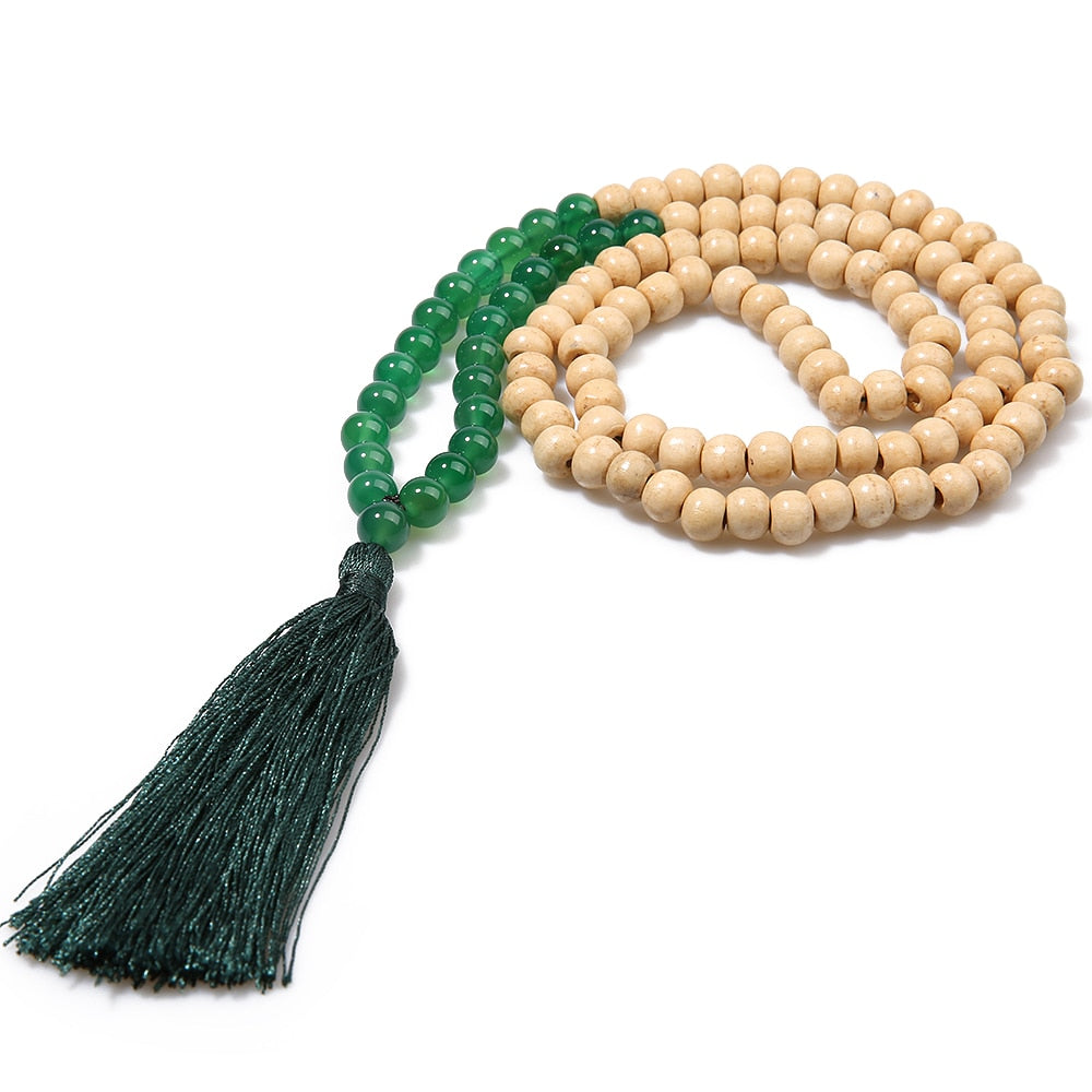 Natural Gemstones & Wood 108 Beads Mala Necklace