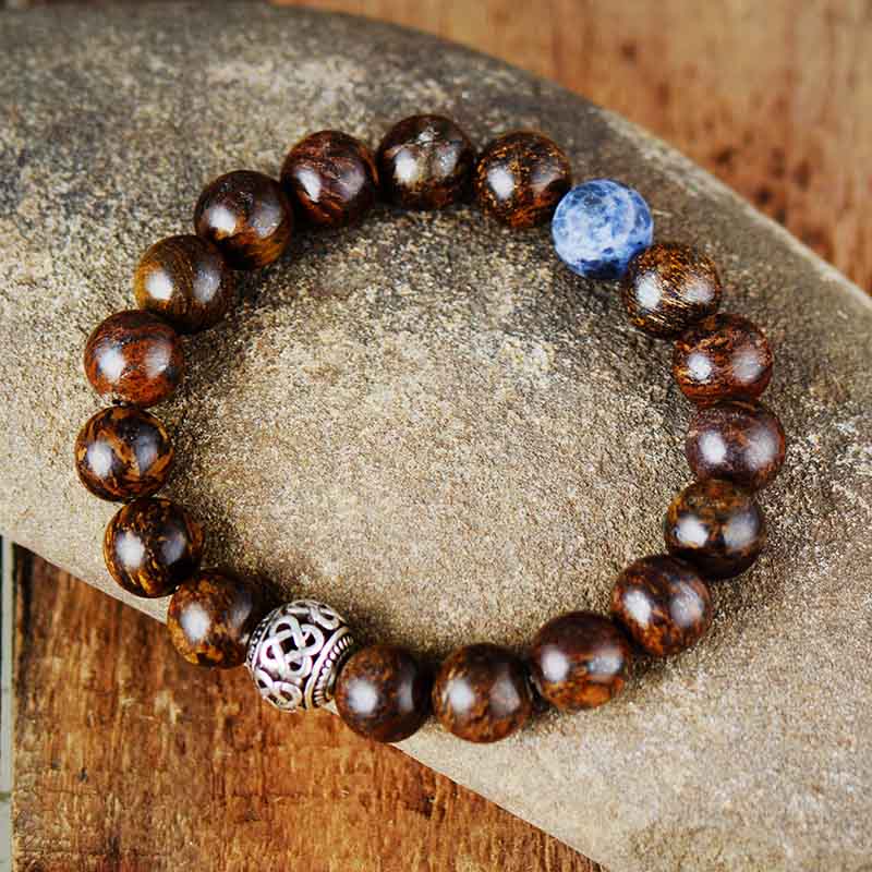 Natural Bronzite Stone and Tibetan Bead Bracelet
