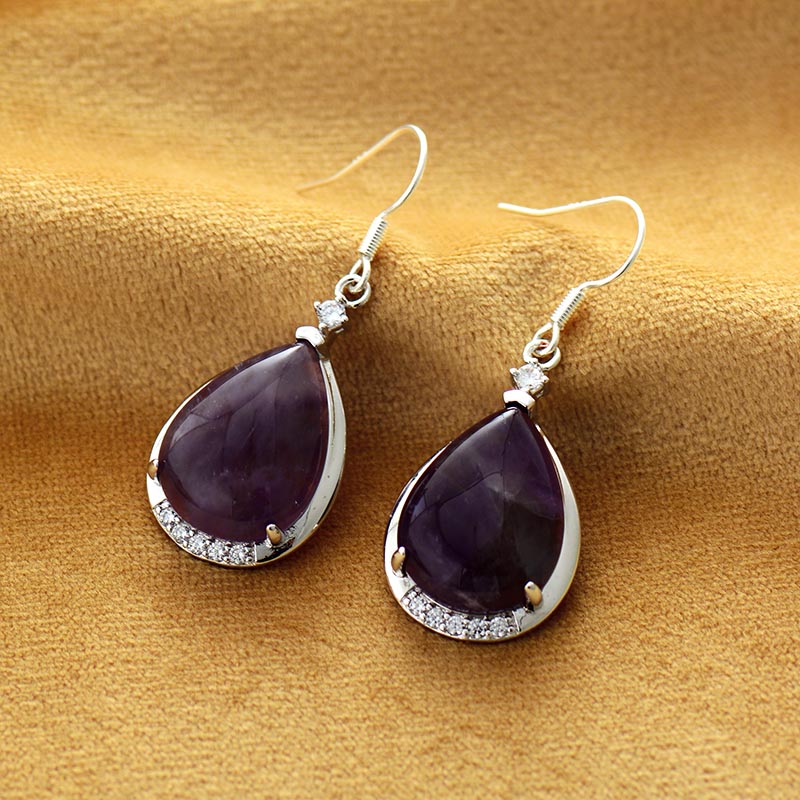 Natural Amethyst & Zircons Teardrop Earrings