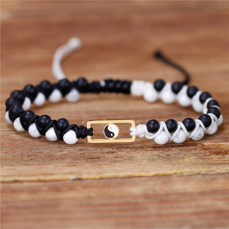 Natural Black Agate & Howlite Yin Yang Bracelet