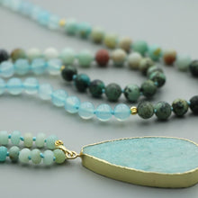 Load image into Gallery viewer, Natural Aventurine, African Turquoise &amp; Amazonite Pendant 108 Beads Mala Necklace
