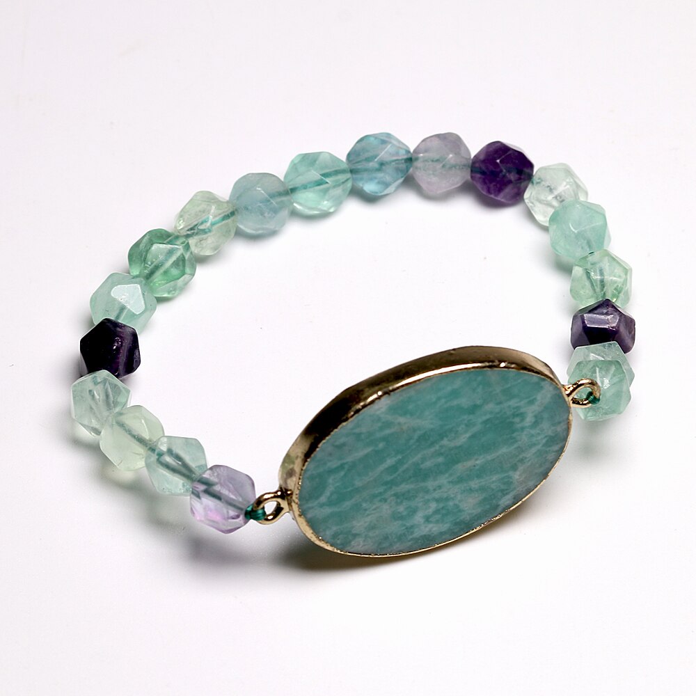 Natural Rainbow Fluorite & Amazonite Beaded Bracelet