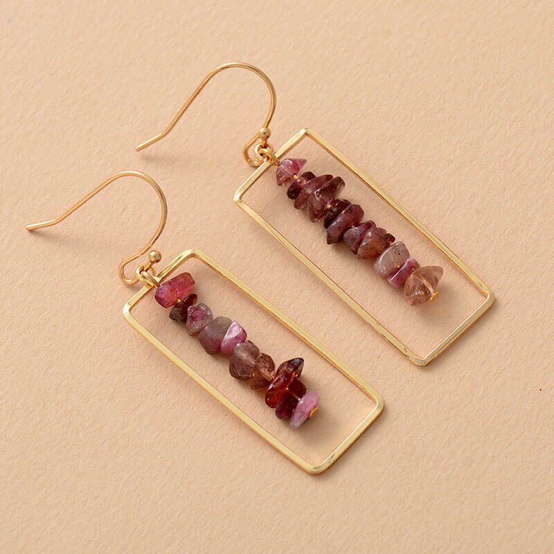 Natural Tourmaline Rectangular Earrings