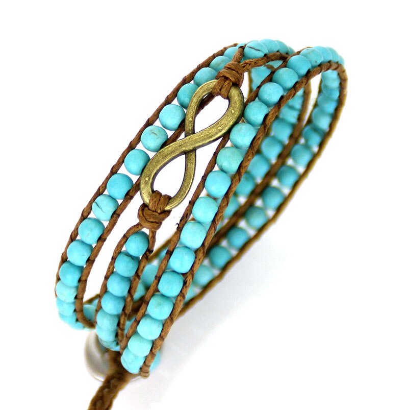 Natural Turquoise Beaded Wrap Bracelet with Infinity Charm