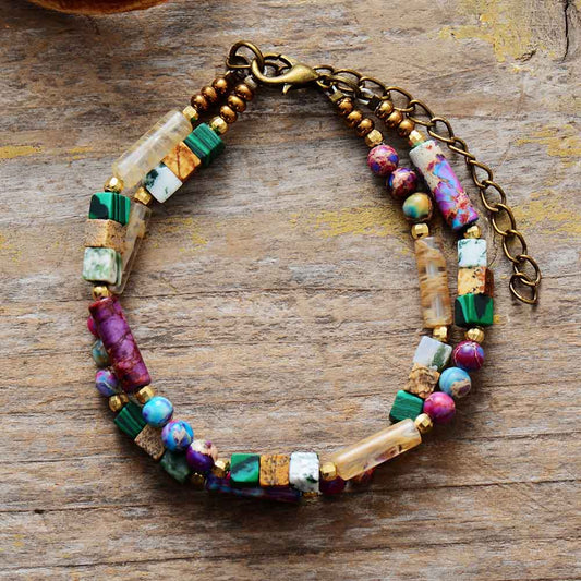 Natural Quartz, Jade, Jasper & Agate Vintage Bracelet