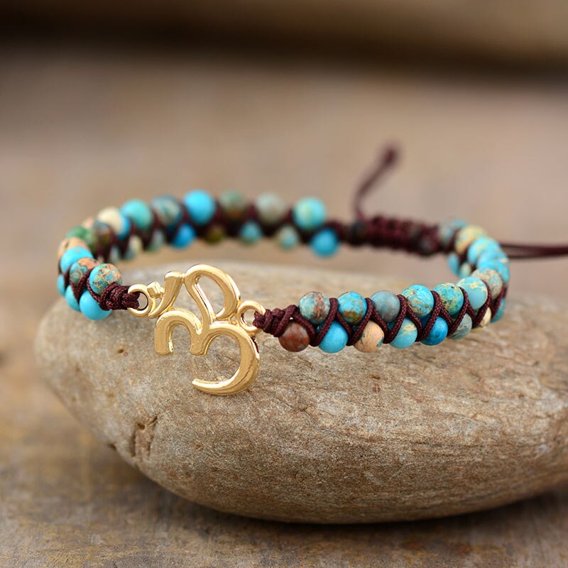 Natural Turquoise Jasper Braided OM Bracelet