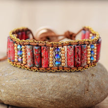 Load image into Gallery viewer, Natural Jasper &amp; Weaving Chain Leather Wrap Bracelet
