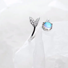 Load image into Gallery viewer, Tiny Piece of the Ocean Moonstone and Silver Mermaid Ring
