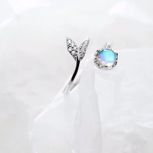 Tiny Piece of the Ocean Moonstone and Silver Mermaid Ring