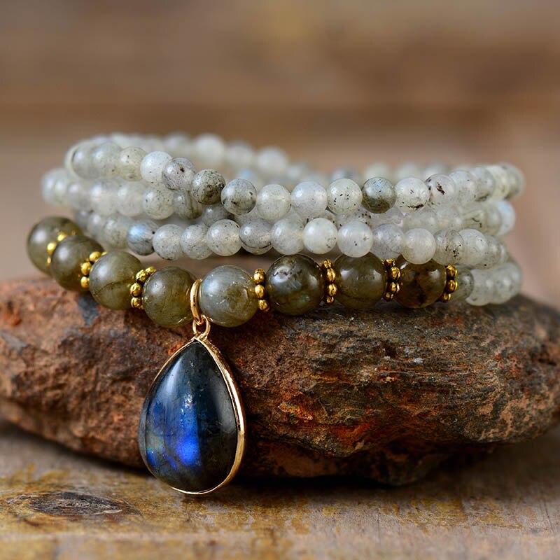 Natural Labradorite Beaded Necklace / Bracelet with Blue Labradorite Charm