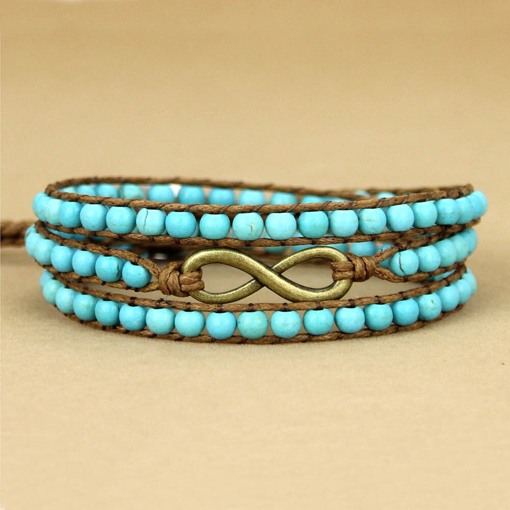 Natural Turquoise Beaded Wrap Bracelet with Infinity Charm