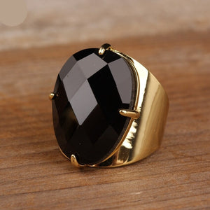 Natural Black Agate Cuff Ring