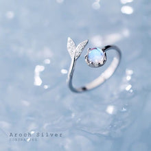 Load image into Gallery viewer, Tiny Piece of the Ocean Moonstone and Silver Mermaid Ring
