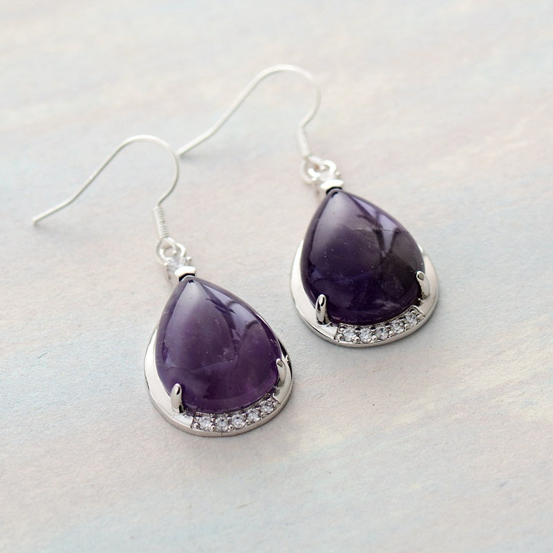 Natural Amethyst & Zircons Teardrop Earrings