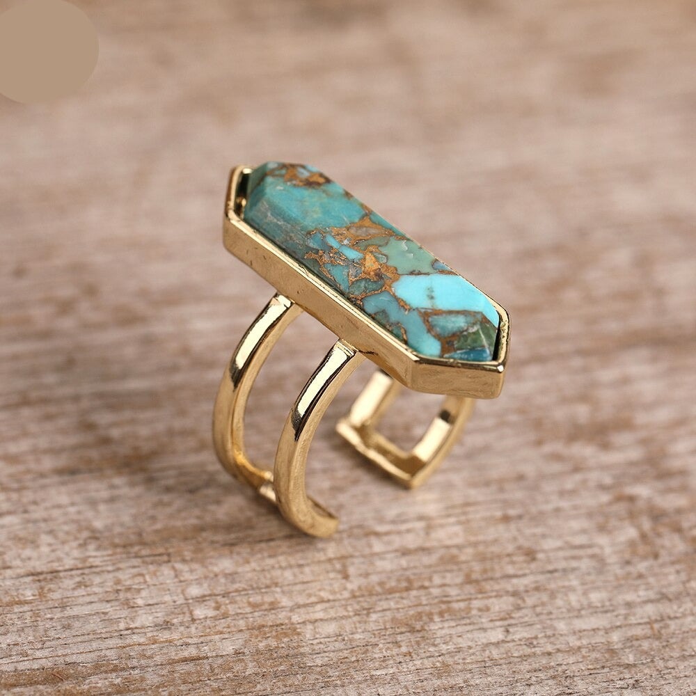 Natural Turquoise Geometrical Ring