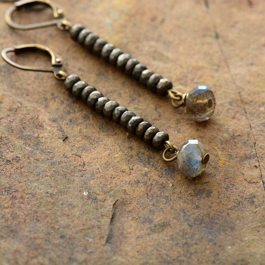 Natural Pyrite & Labradorite Dangle Earrings