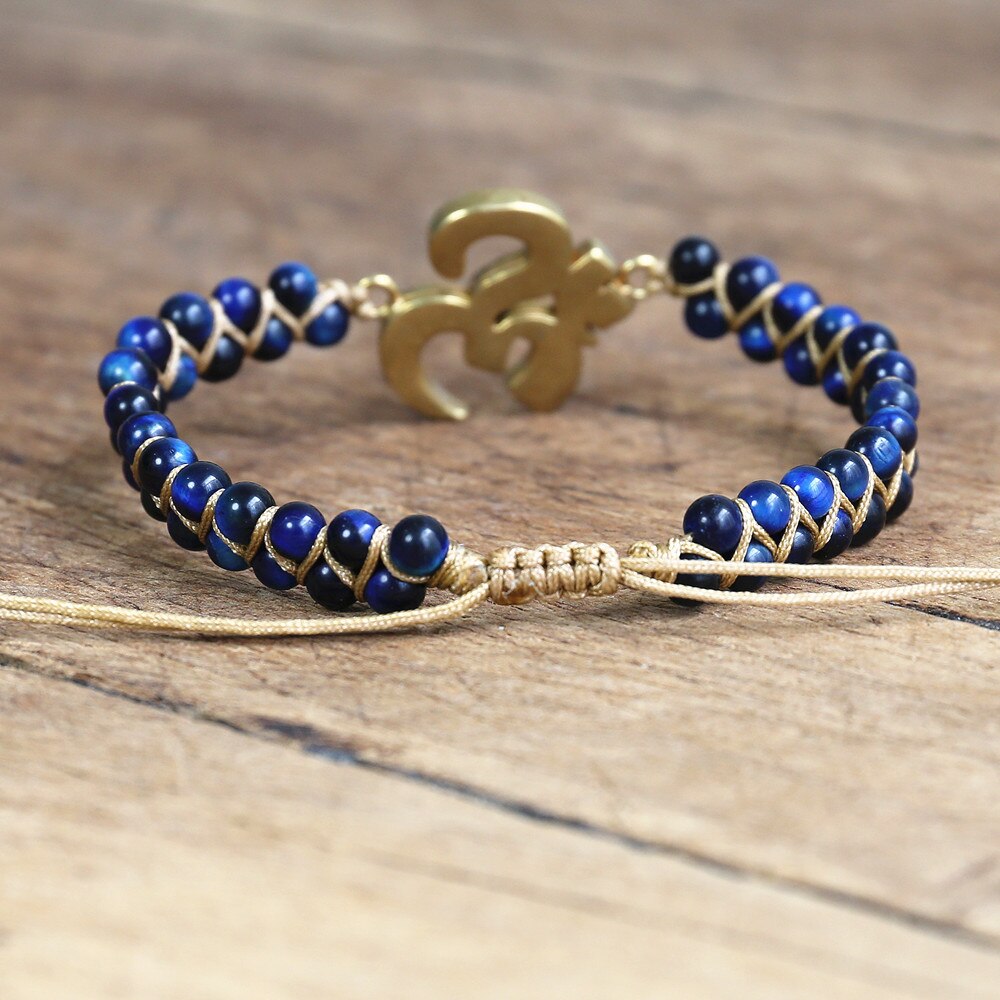 Natural Blue Tiger's Eye OM Wrap Bracelet