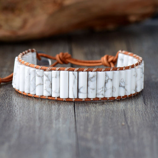 Natural Howlite Leather Wrap Bracelet