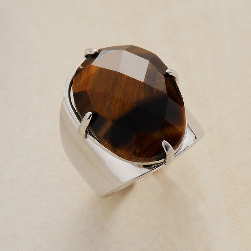 Natural Tiger's Eye Stone Cuff Ring