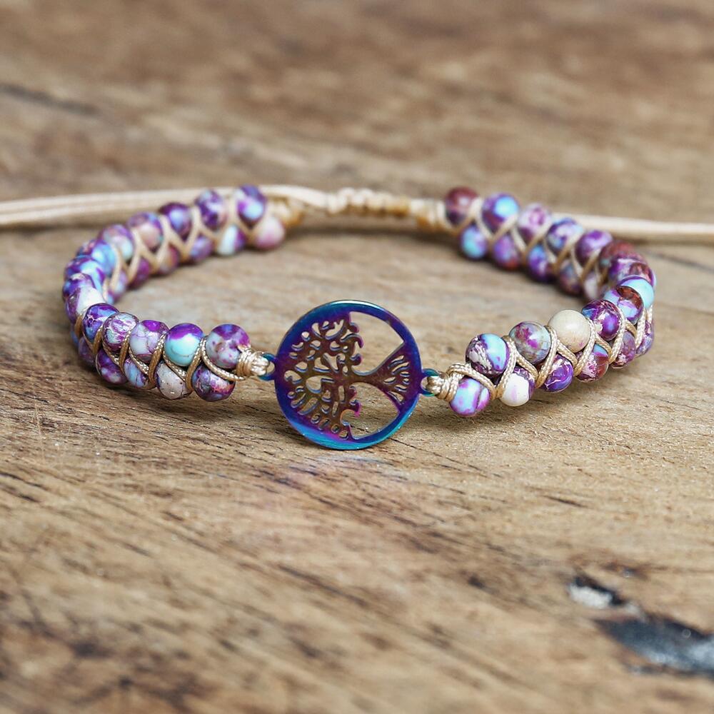 Natural Imperial Purple Jasper Tree of Life Bracelet