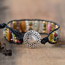 Load image into Gallery viewer, Natural Jasper, Rhodonite &amp; Agate Leather Wrap Bracelet
