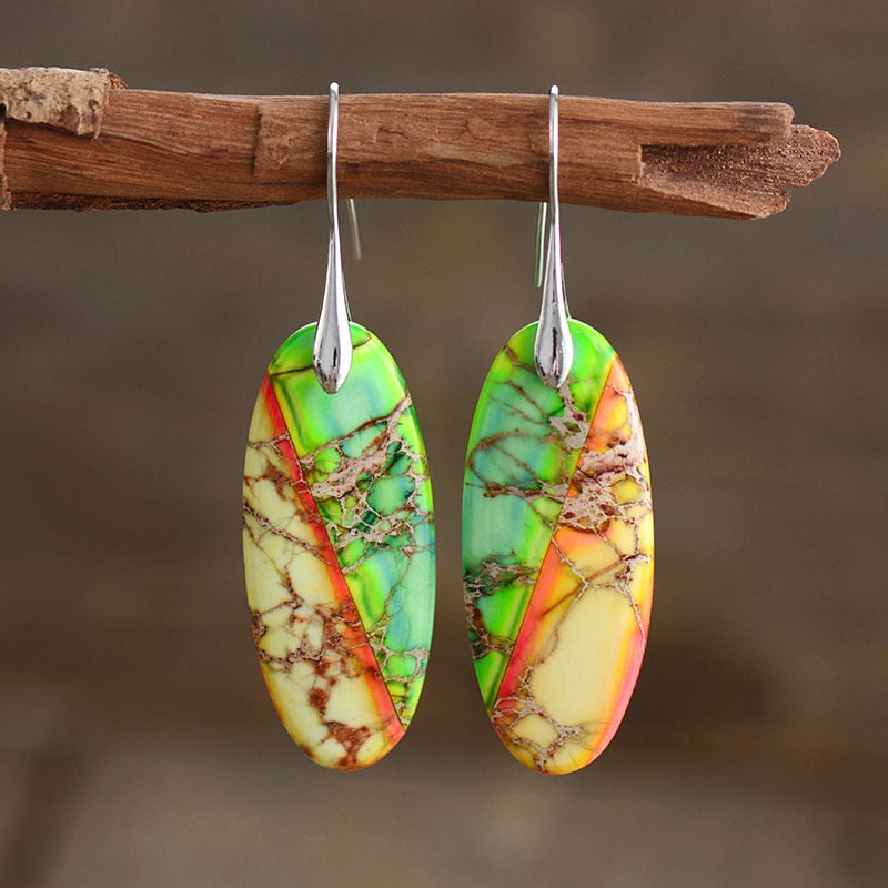 Natural Rainbow Jasper Dangle Earrings