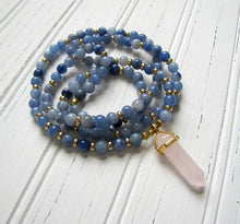 Load image into Gallery viewer, Natural Blue Aventurine &amp; Rose Quartz Pendant Mala Necklace / Bracelet
