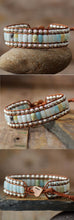 Load image into Gallery viewer, Natural Amazonite &amp; Antique Metal Beads Leather Wrap Bracelet
