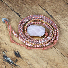 Load image into Gallery viewer, Natural Rose Quartz Leather Wrap Bracelet

