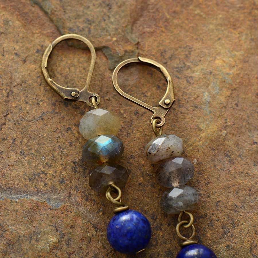 Natural Labradorite & Lapis Lazuli Dangle Earrings