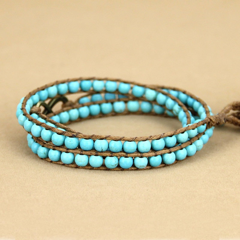 Natural Turquoise Beaded Wrap Bracelet with Infinity Charm