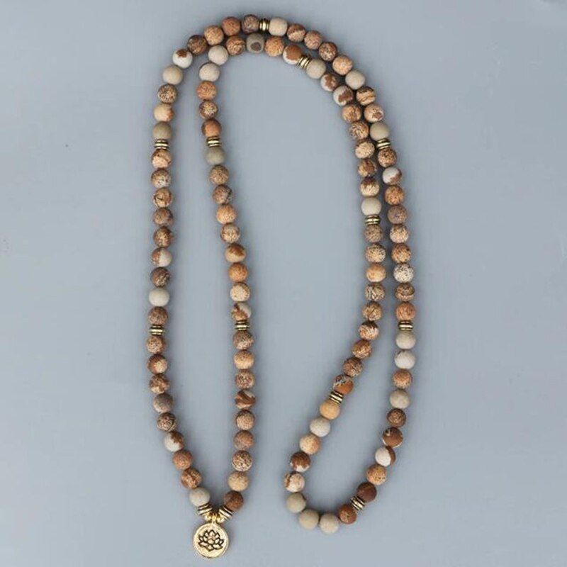 Natural Picture Jasper 108 Mala Beads Necklace / Bracelet