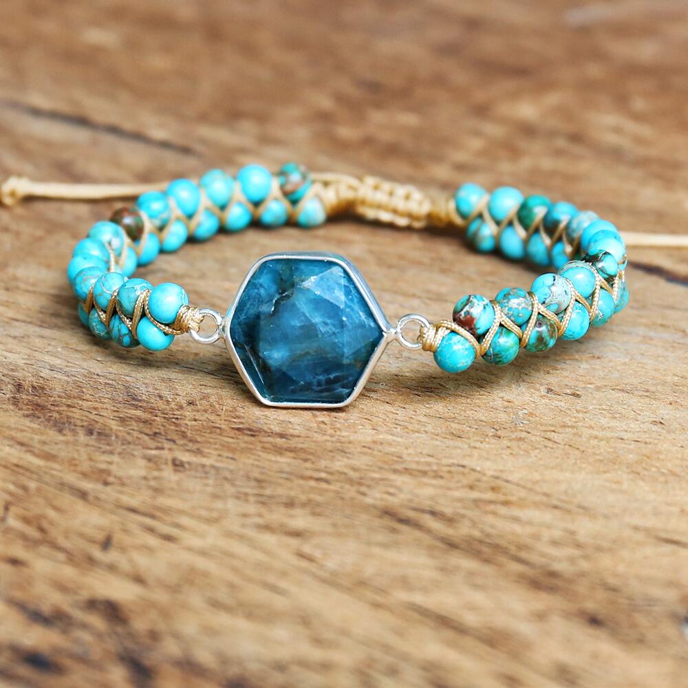 Natural Turquoise Jasper & Apatite Wrap Bracelet