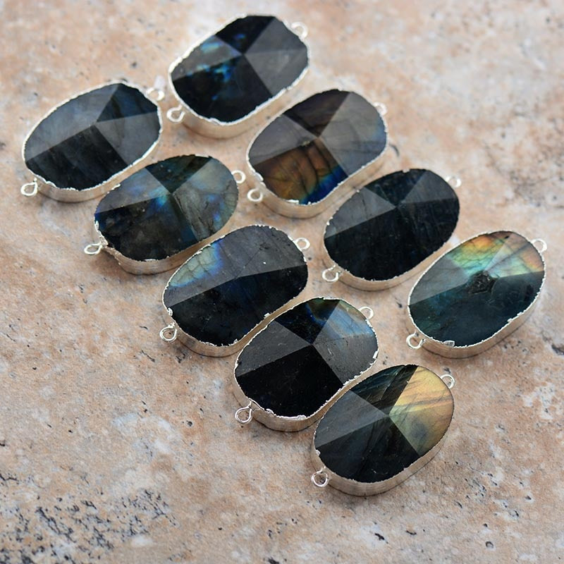 Natural Flash Labradorite, Turquoise & Rhinestones Leather Wrap Bracelet