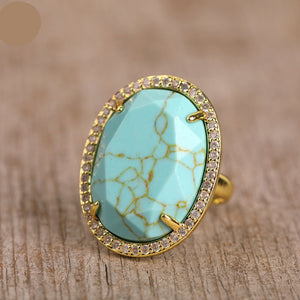 Natural Turquoise & Zircons Ring