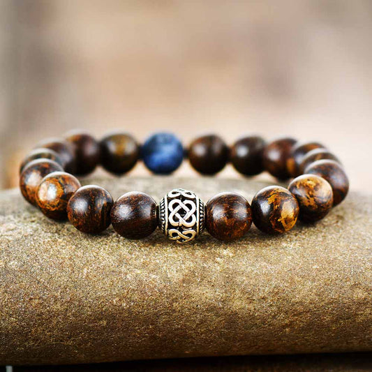 Natural Bronzite Stone and Tibetan Bead Bracelet