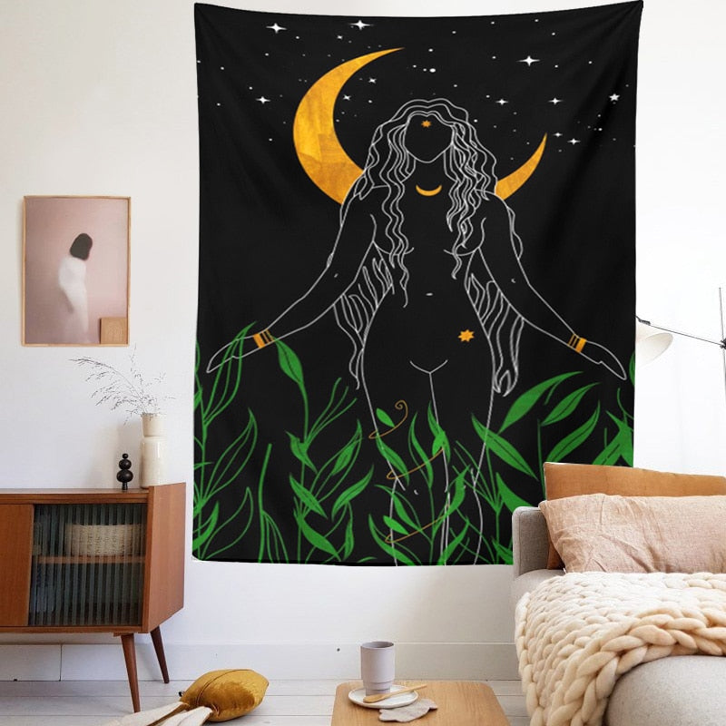 Moon Phases Tapestry Rainbow Girl