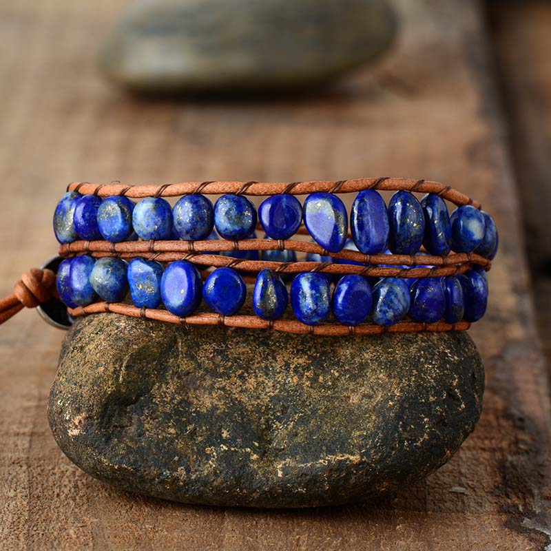 Natural Lapis Lazuli Leather Wrap Bracelet