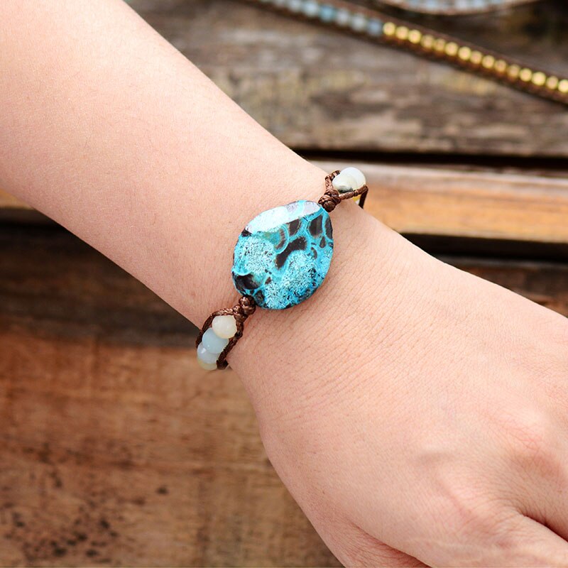 Natural Amazonite & Fossil Flower Jasper Wrap Bracelet