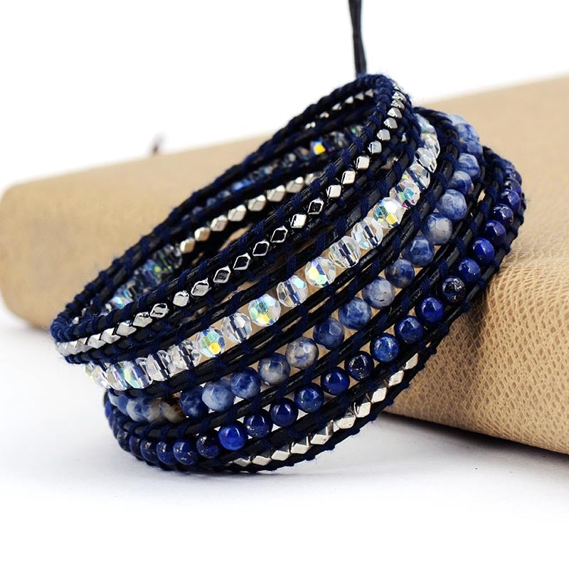 Natural Lapis Lazuli & Sodalite Leather Wrap Bracelet